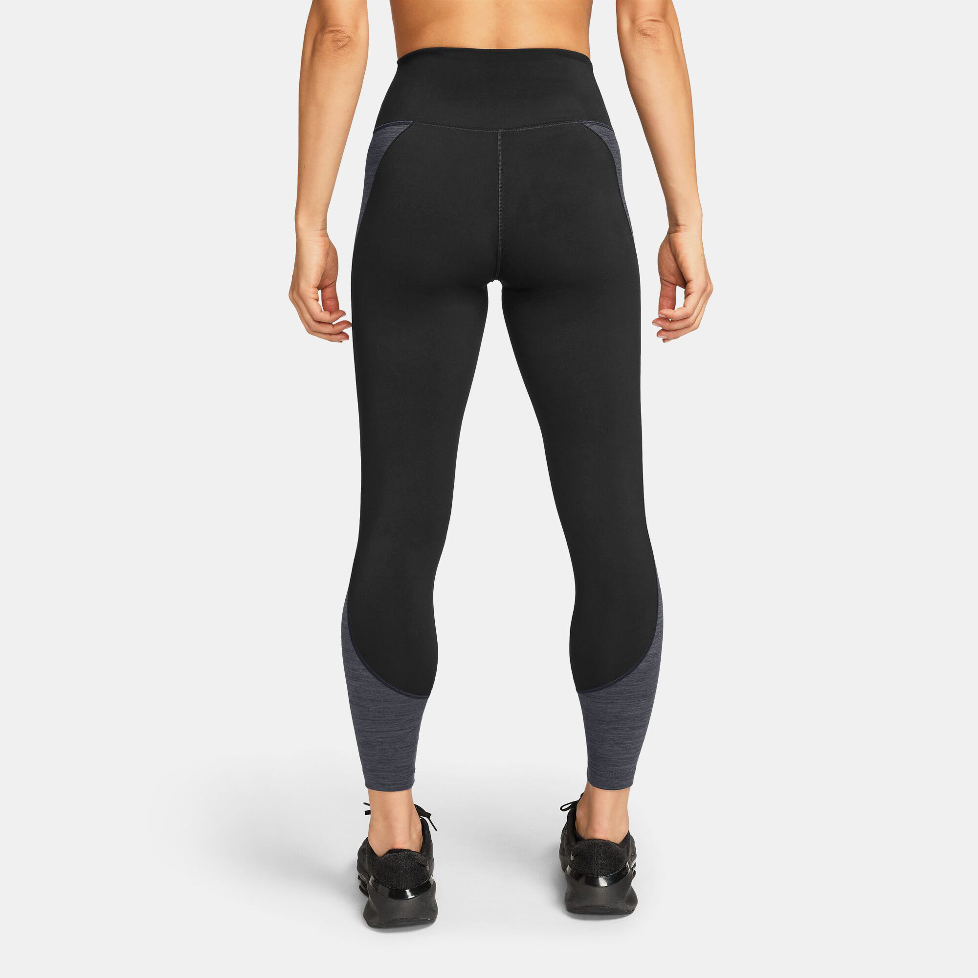 nike air high rise leggings in black with calf logo