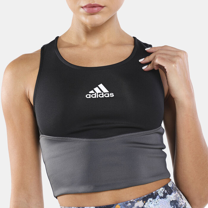 adidas Women's Designed to Move Colorblock 3-Stripes Sports Bra Black image number 3