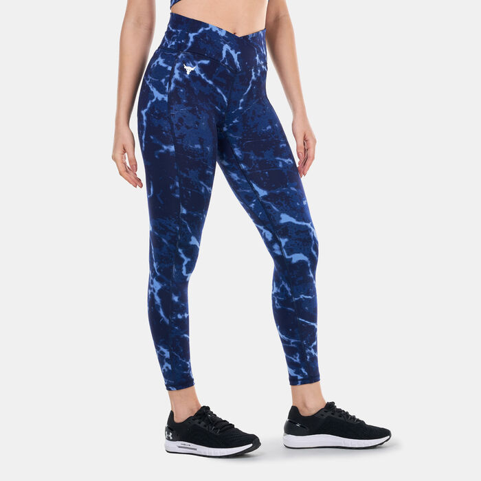 Under Armour Women's Project Rock Crossover Lets Go Printed Ankle Leggings Blue image number 0