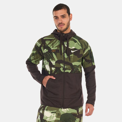 Nike Men's Dri-FIT Fleece Full-Zip Camo Fitness Hoodie Green