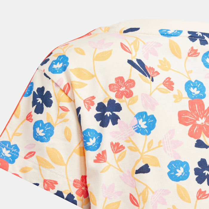 adidas Originals Kids' Floral T-Shirt and Bike Shorts Set (Younger Kids) Multi image number 4