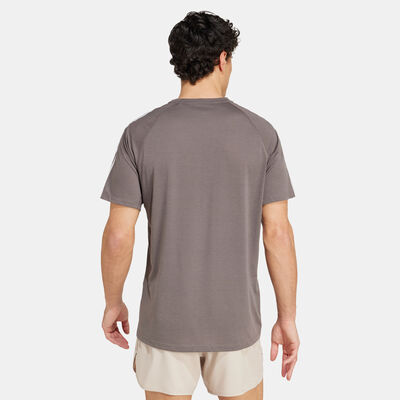adidas Men's Own the Run 3-Stripes Running T-Shirt Brown