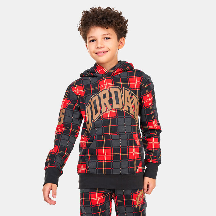 Jordan Kids' Essentials Plaid Pullover Hoodie Black image number 0