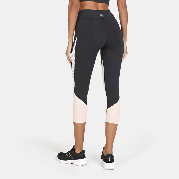 Reebok Womens One Series Lux 3/4 Tights Yoga Pants, Black, Medium