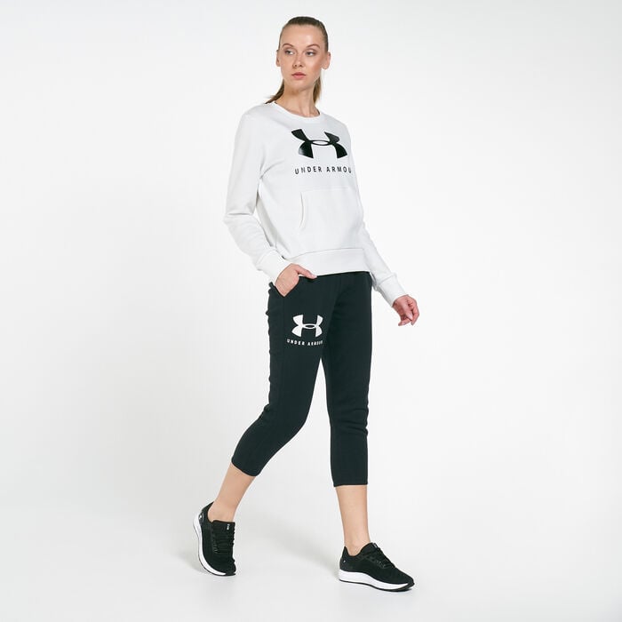 Under Armour Women's Rival Fleece Sportstyle Cropped Track Pants Black ...