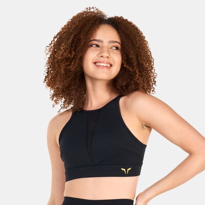 SQUATWOLF Women's High-Neck Perforated Sports Bra Black