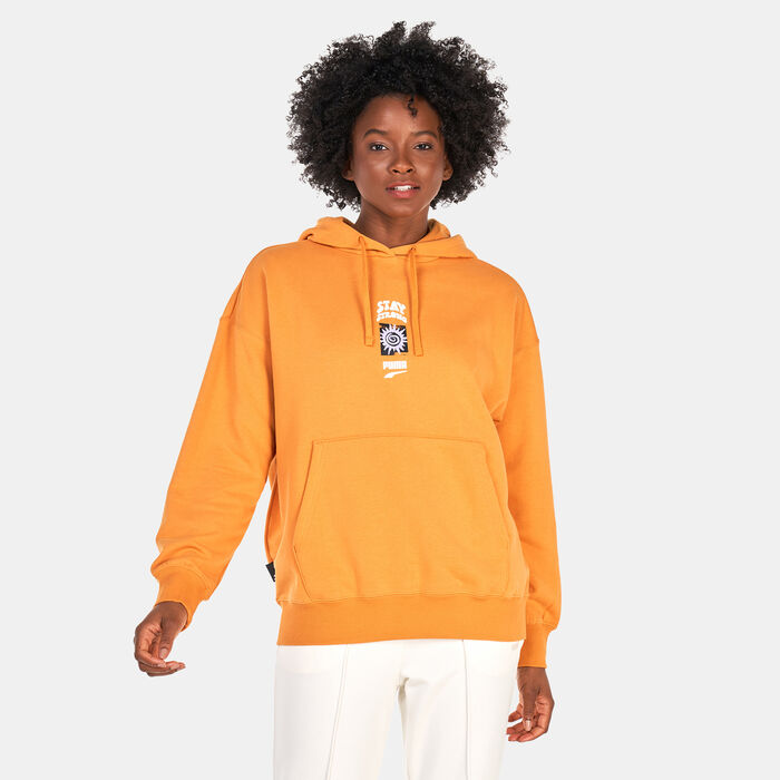 PUMA Women's Downtown Graphic Pullover Hoodie Orange image number 0