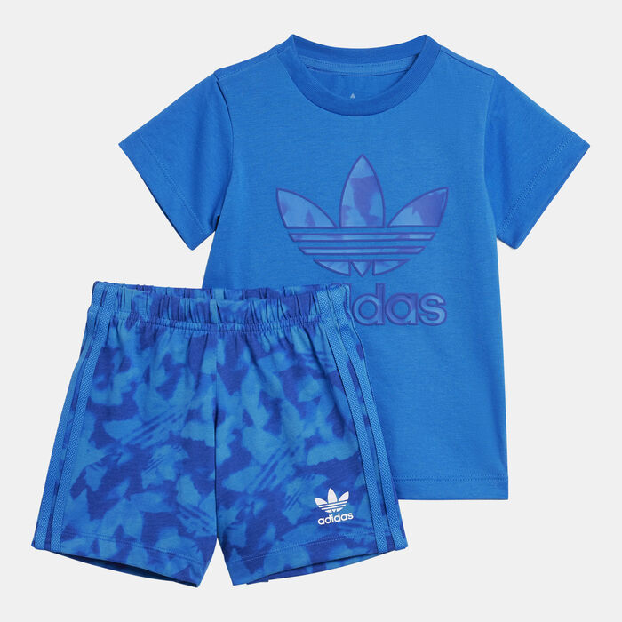 adidas Originals Kids' Summer Allover Print T-Shirt and Shorts Set Blue image number 0