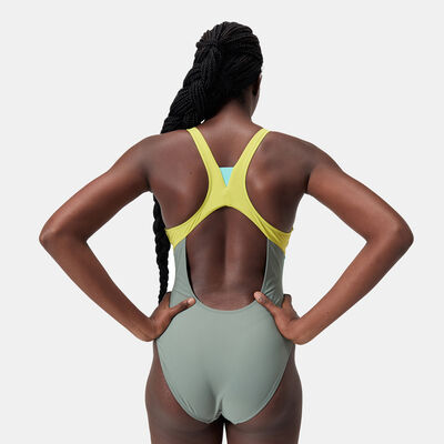 Speedo Women's Zip Colourblock One-Piece Swimsuit Green