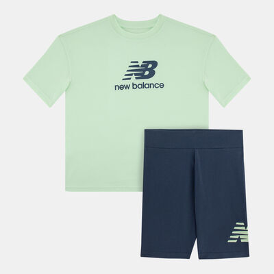 New Balance Kids' Stacked Logo T-Shirt and Bike Shorts Set Green