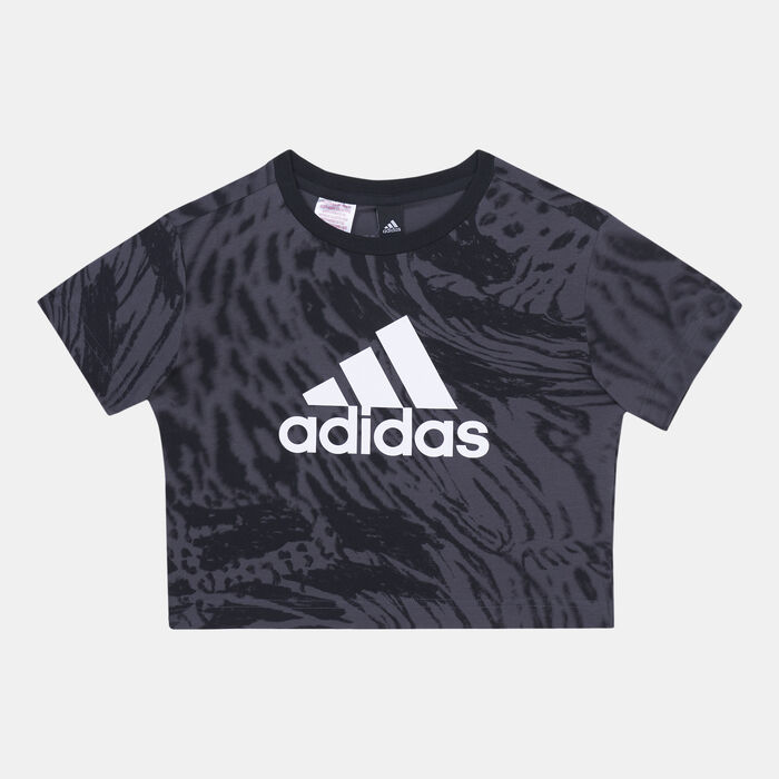 adidas Kids' Future Icons Hybrid Animal Print T-Shirt Grey image number 0
