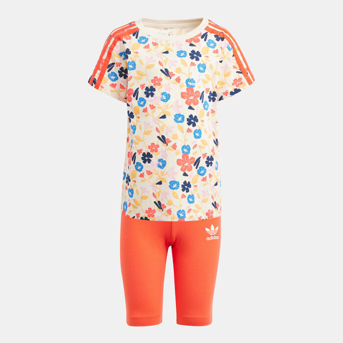 adidas Originals Kids' Floral T-Shirt and Bike Shorts Set (Younger Kids) Multi image number 0