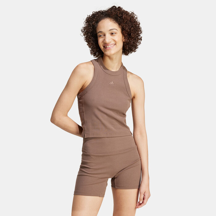 adidas Women's Lounge Ribbed Cropped Tank Top Brown image number 0